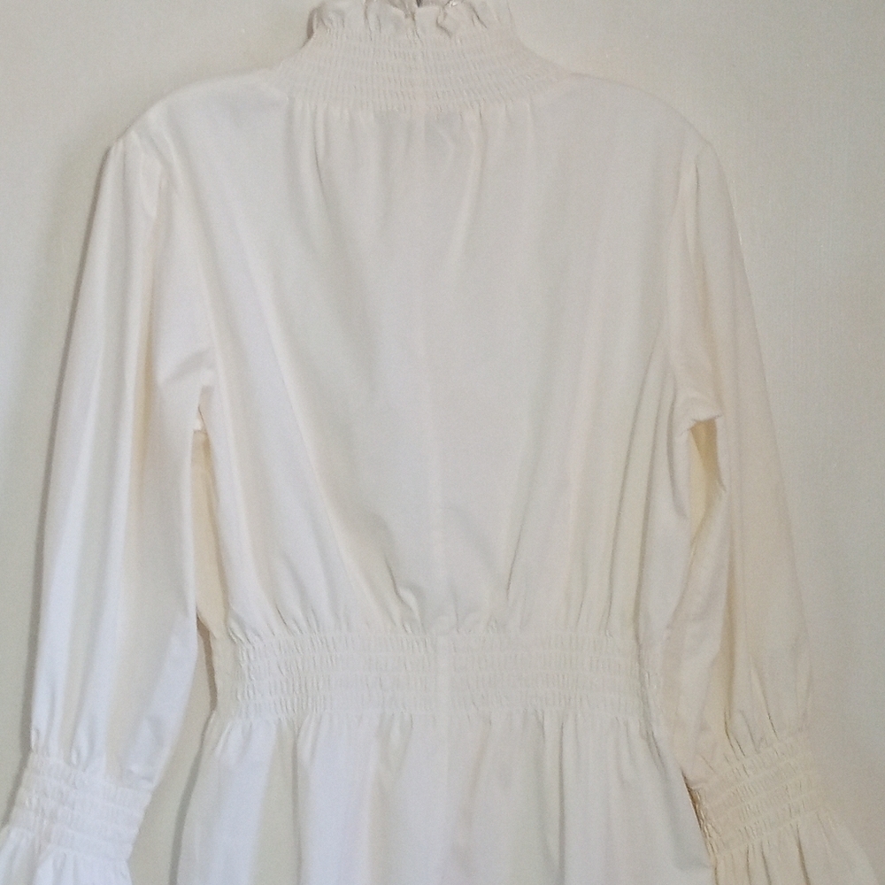 Belle Sky off white Cotton smocked long sleeve top women's size small